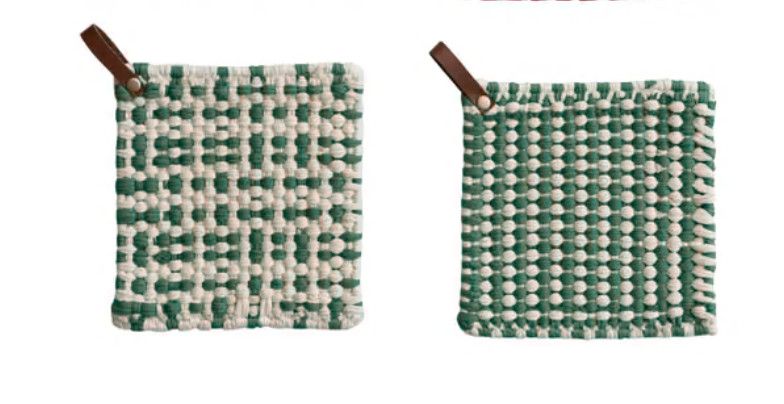 Green Crochet Potholder with Leather Loop