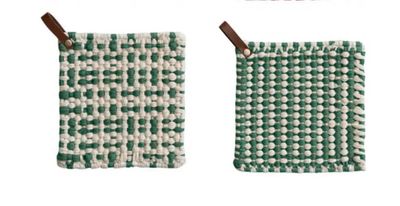 Green Crochet Potholder with Leather Loop