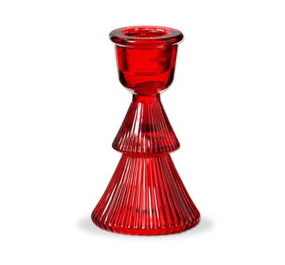Small Glass Ribbed Tree Taper Candle Holder