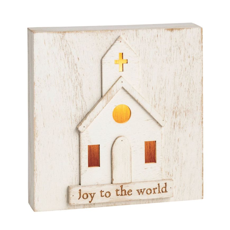 Joy To The World Light-Up Church Wooden Block