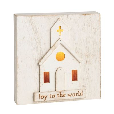 Joy To The World Light-Up Church Wooden Block