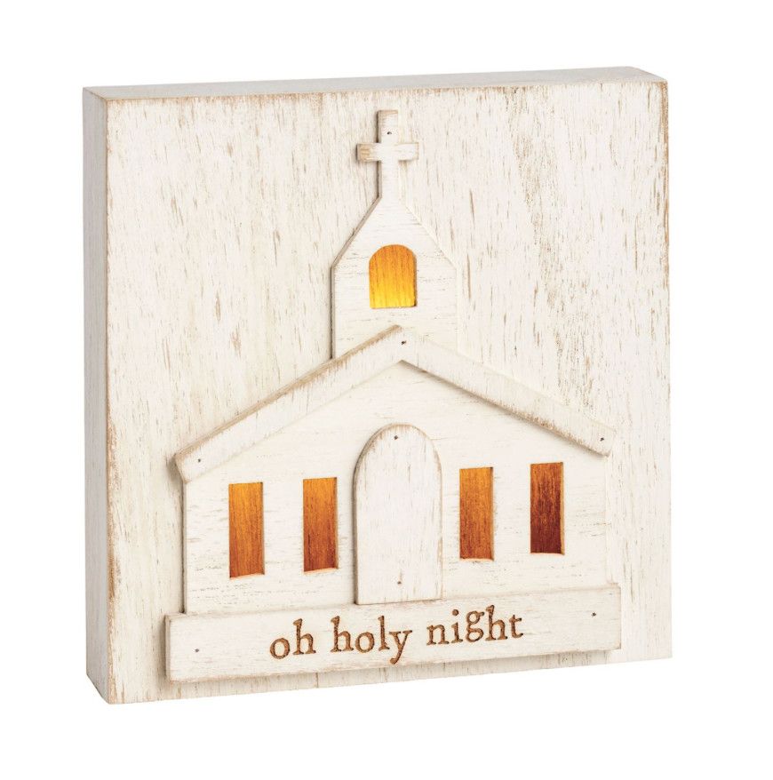 Oh Holy Night Light-Up Church Wooden Block