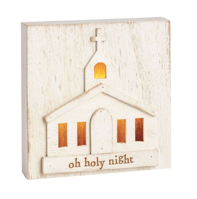 Oh Holy Night Light-Up Church Wooden Block