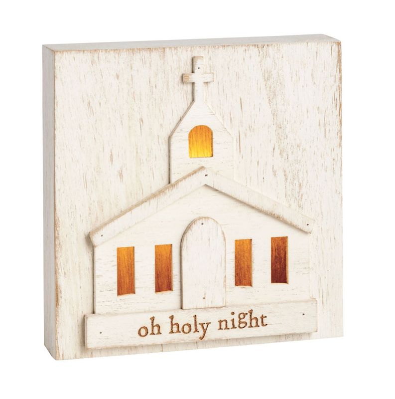 Oh Holy Night Light-Up Church Wooden Block