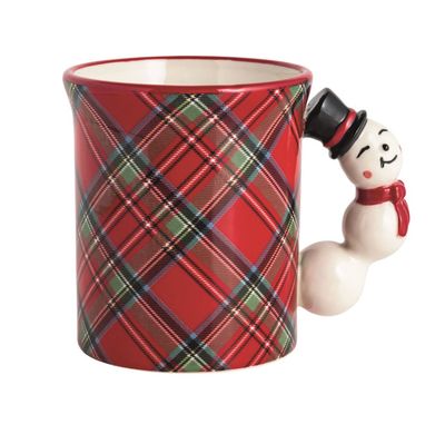 Snowman Tartan Figural Handle Mug