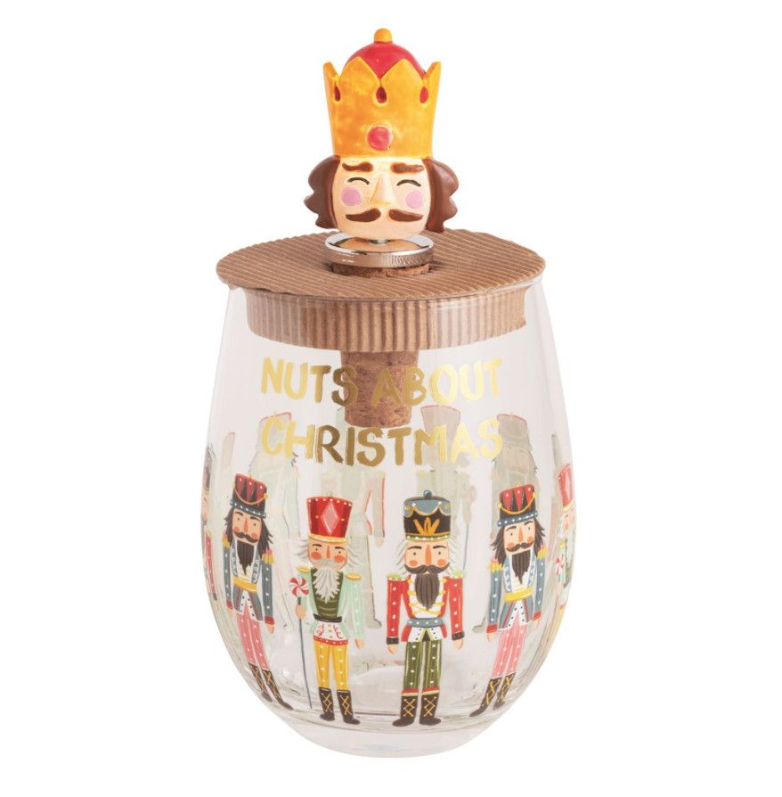 Nuts About Christmas Glass &amp; Light-Up Stopper Set
