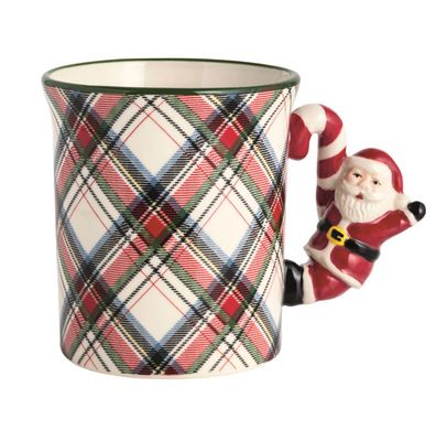 Santa Tartan Figural Handle Mug