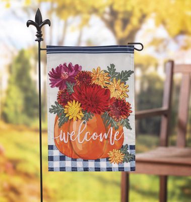 Mums &amp; Pumpkin Applique Garden Flag
