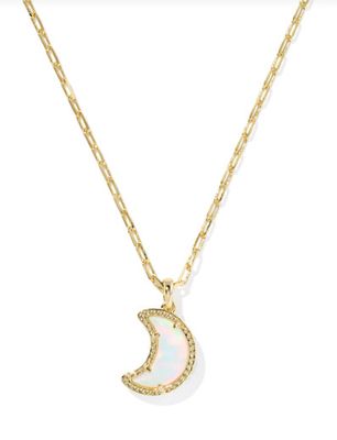 Moon Short Pendant Necklace in Gold White Opalescent Resin