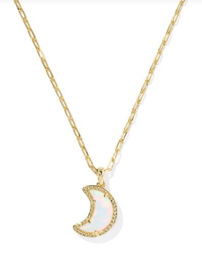 Moon Short Pendant Necklace in Gold White Opalescent Resin