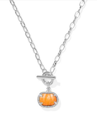 Pumpkin Link Chain Necklace Silver Orange Mother of Pearl