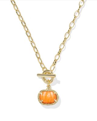 Pumpkin Link Chain Necklace Gold Orange Mother of Pearl