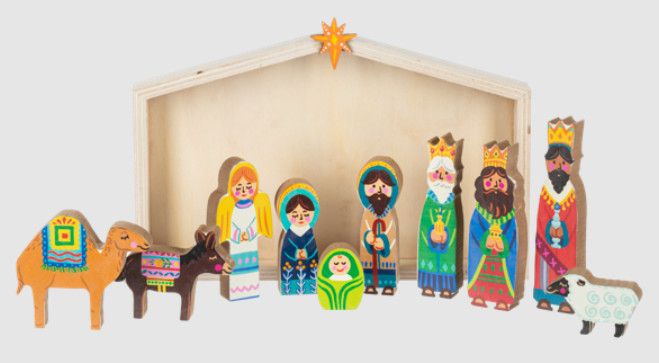 11 Piece Wooden Nativity Set with Creche