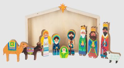 11 Piece Wooden Nativity Set with Creche