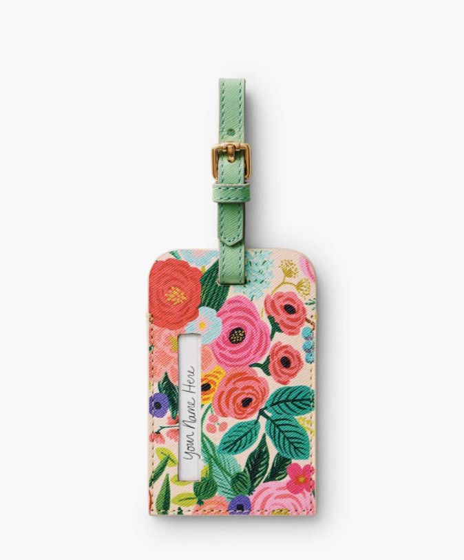 Rifle Paper Co. Garden Party luggage tag with colorful floral design, durable material and secure strap for easy travel ID
