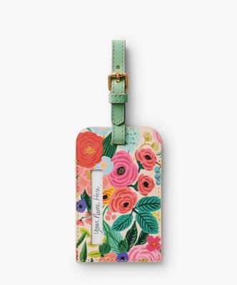 Rifle Paper Co. Garden Party luggage tag with colorful floral design, durable material and secure strap for easy travel ID
