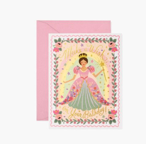 Rifle Paper Co Princess birthday card featuring whimsical princess illustration with elegant details