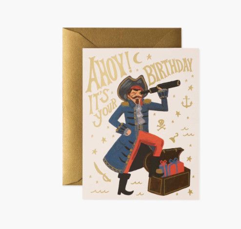 Rifle Paper Co Pirate birthday card featuring illustrated pirate theme with playful details and bold colors
