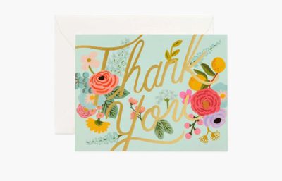 Rifle Mint Garden thank you card with soft floral illustration, elegant card for gratitude and appreciation
