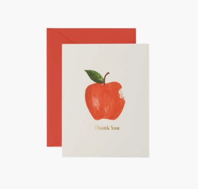 Rifle Apple thank you card with illustrated apple design, thoughtful card perfect for teachers or appreciation notes
