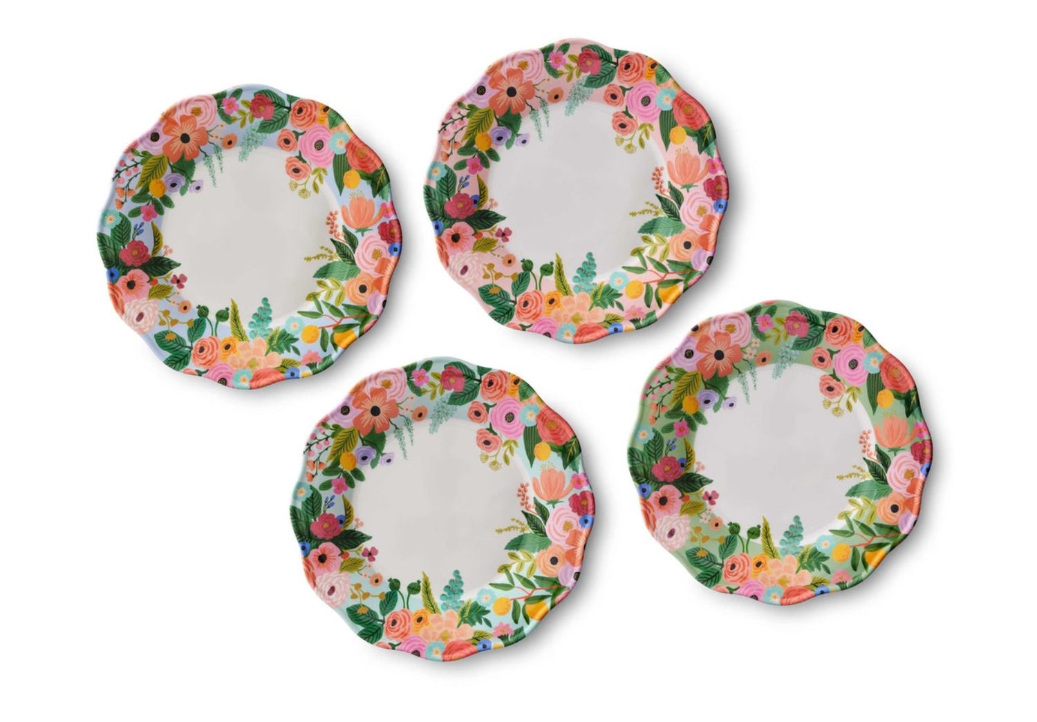 Rifle Garden Party melamine assorted dinner plates with colorful floral designs, durable plates for everyday 