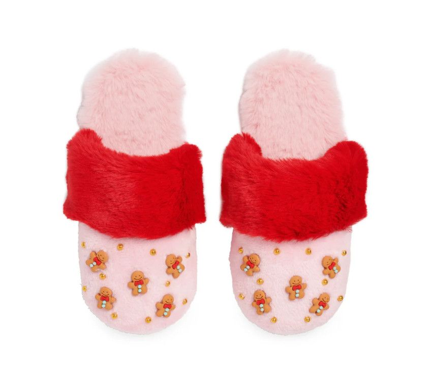 Fuzzy Gingerbread Man Slippers, Size: S/M