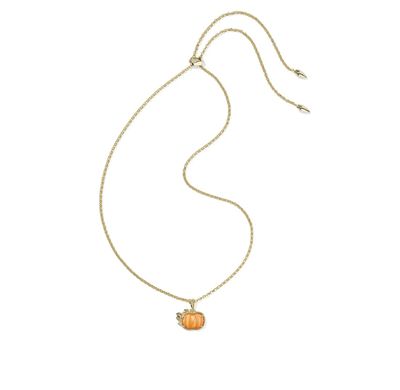 Pumpkin Long Pendant Necklace in Gold Orange Mother of Pearl