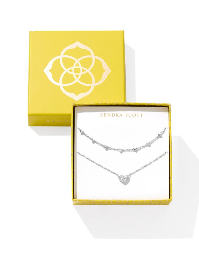 The Ari Haven Heart Necklace Gift Set in Silver White Crystal