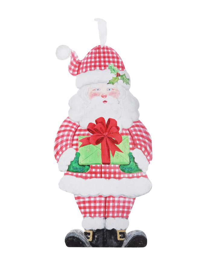 Round Top© Gingham Santa Door Hanger