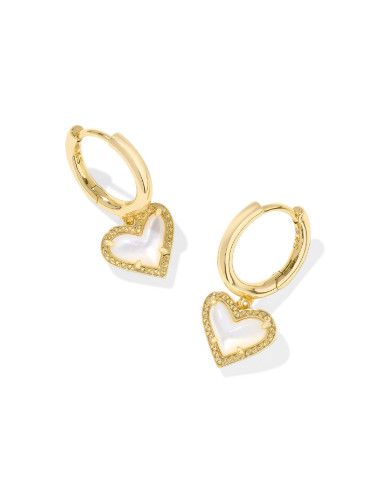 The Ari Heart Huggie Earring in Gold Ivory Mother of Pearl