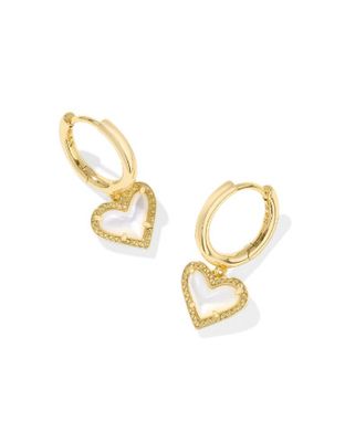 The Ari Heart Huggie Earring in Gold Ivory Mother of Pearl