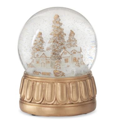 Gold &amp; Cream Winter Scene Musical Snow Globe