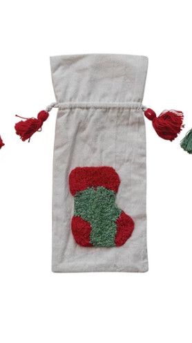 Christmas Cotton Drawstring Wine Bag, Color: Stocking