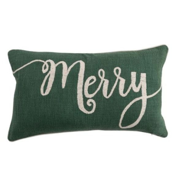 Merry Embroidered Lumbar Pillow Green