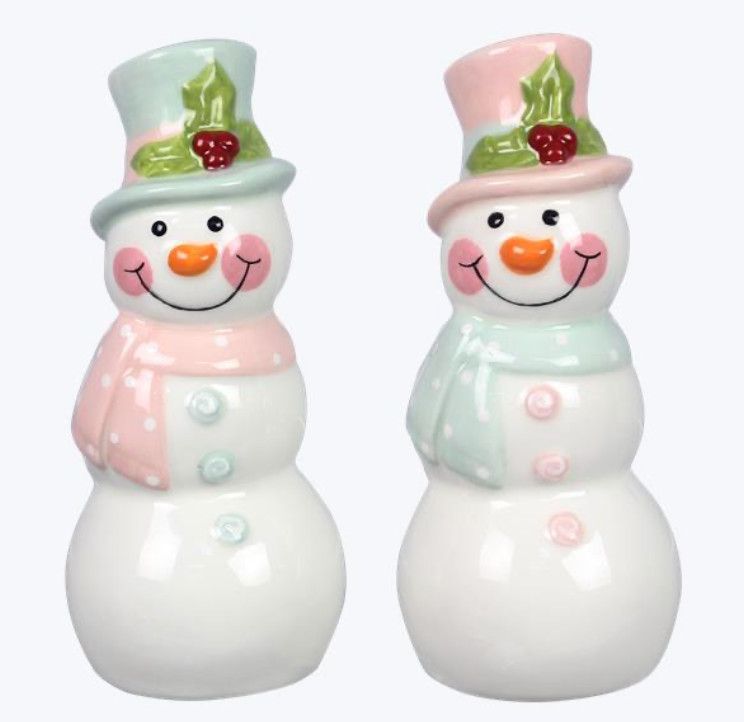 Pastel Ceramic Snowman Salt &amp; Pepper Set