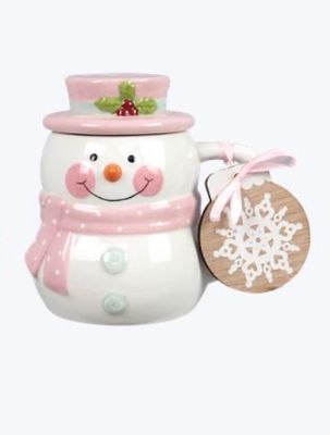 Pastel Lidded Snowman Mug | Pink