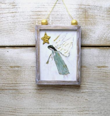 Framed Angel &amp; Star Wood Ornament