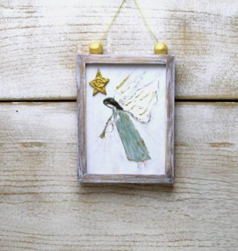 Framed Angel &amp; Star Wood Ornament