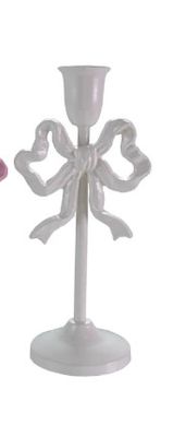 10” Metal Bow Candleholder | White