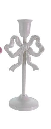 10” Metal Bow Candleholder | White