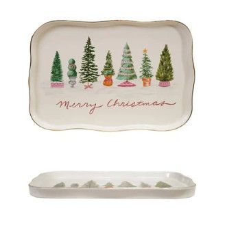 Scalloped Merry Christmas Trees Platter