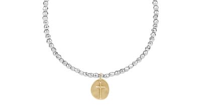 15&quot; Choker Silver Faceted Hematite 2mm Bead Inspire Small Gold Charm