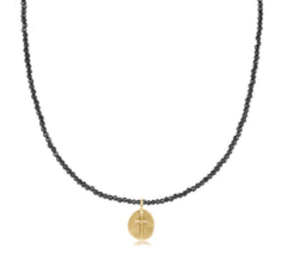 15&quot; Choker Faceted Hematite 2mm Bead Inspire Small Gold Charm