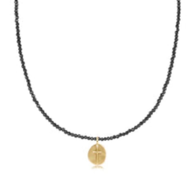 15&quot; Choker Faceted Hematite 2mm Bead Inspire Small Gold Charm