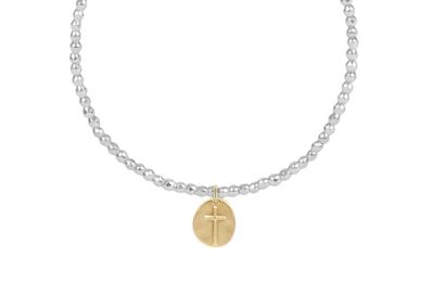 15&quot; Choker Bright Silver Faceted Hematite 2mm Bead Inspire Small Gold Charm