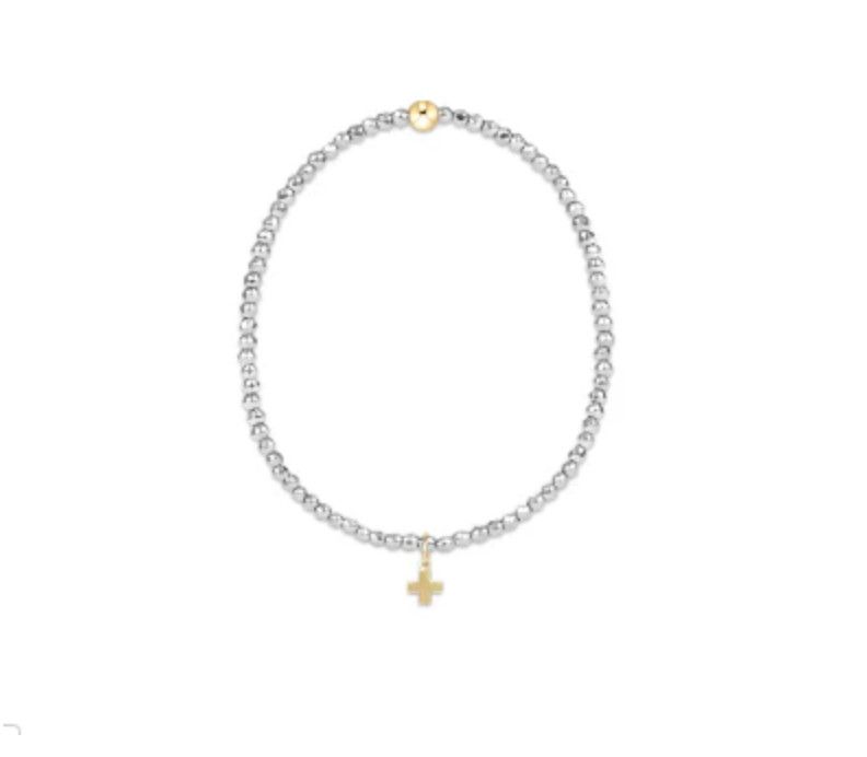 Silver Faceted Hematite 2mm Bead Bracelet Signature Cross Gold Charm