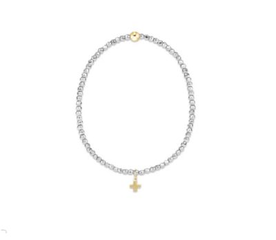 Silver Faceted Hematite 2mm Bead Bracelet Signature Cross Gold Charm