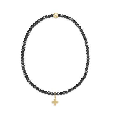 Faceted Hematite 2mm Bead Bracelet Signature Cross Gold Charm