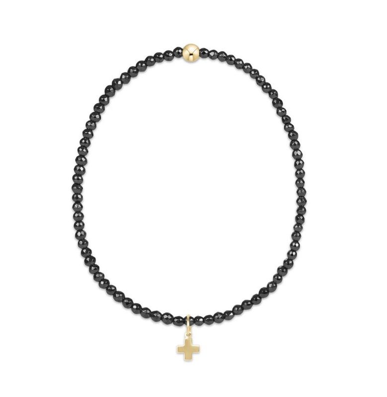 Faceted Hematite 2mm Bead Bracelet Signature Cross Gold Charm