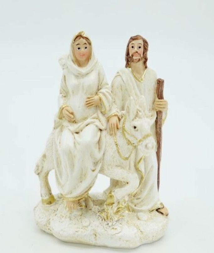 Small Resin Pregnant Mary on Donkey Decorative Accent